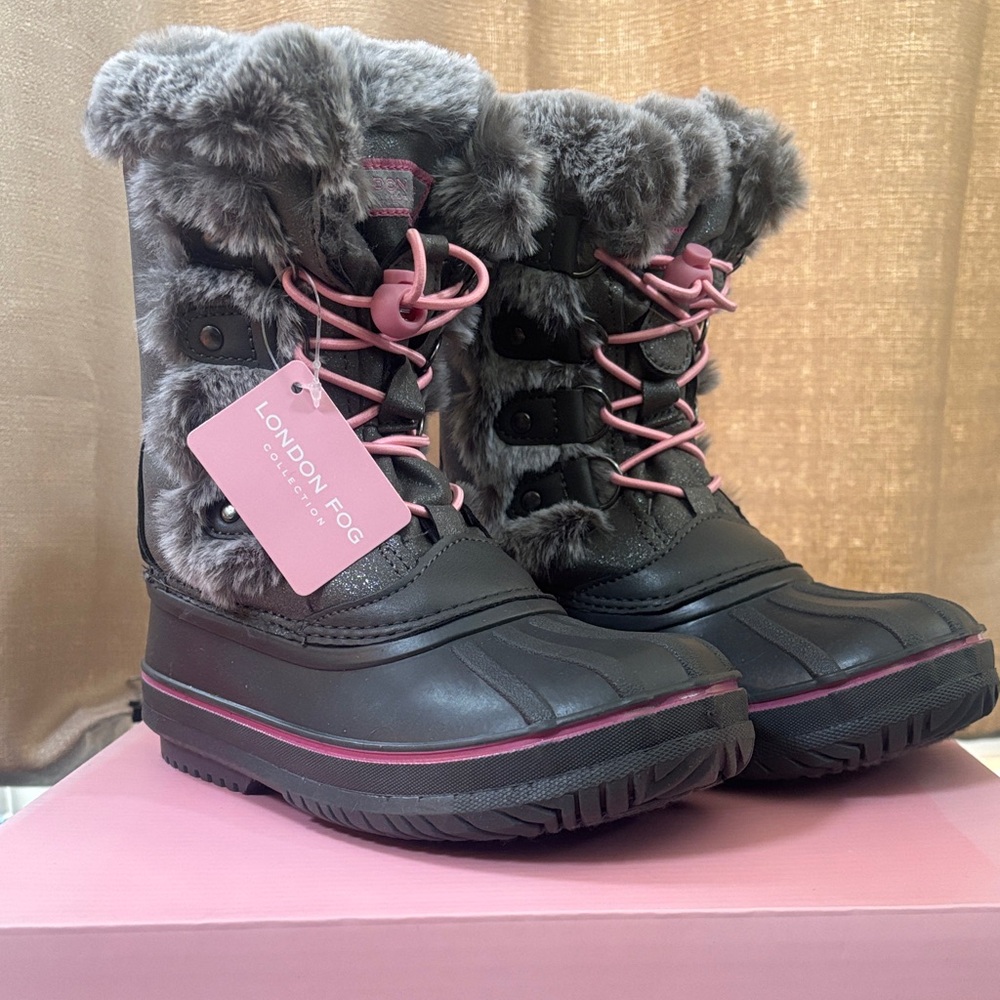 Snow boots - London Fog Black and Pink Fur-Lined Boots - Kids